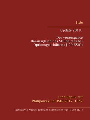 cover image of Update 2018--Der verausgabte Barausgleich des Stillhalters bei Optionsgeschäften (§ 20 EStG)